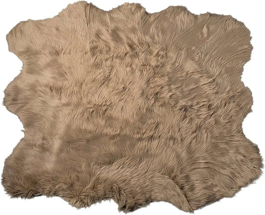 Luxe Gordon Faux Fur Rug with Soft and Fluffy Pile | Machine Washable Living Room Rug with Anti-Slip Backing | Cruelty-Free Area Rugs for Office or Bedroom, Tan, 5 ft x 6 ft