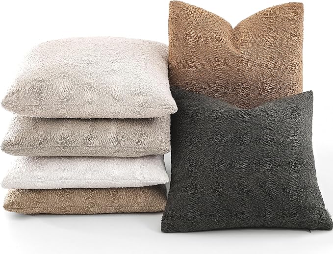 Boucle Decorative Throw Pillow Covers for Couch Set of 2, 26x26 inches, Dark Coffee