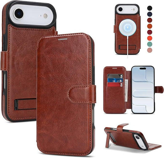 CIVICASE for iPhone Air Wallet Case with Stand,PU Leather Flip Credit Card Holder Slots (RFID Blocking),Compatible with Magsafe Magnetic Holder Phone Cover Women Men,Dark Brown