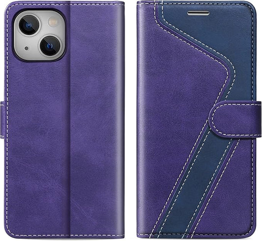 CIVICASE for iPhone 14 Plus Wallet Case,Leather Flip Case [RFID Blocking] Credit Card Holder Folio Magnetic Stand TPU Shockproof Cover Color Matching for iPhone 14 Plus (6.7") Purple Blue