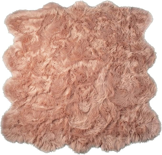 Luxe Gordon Faux Fur Rug with Soft and Fluffy Pile | Machine Washable Living Room Rug with Anti-Slip Backing | Cruelty-Free Area Rugs for Office or Bedroom, Dusty Rose, 6 ft x 6 ft