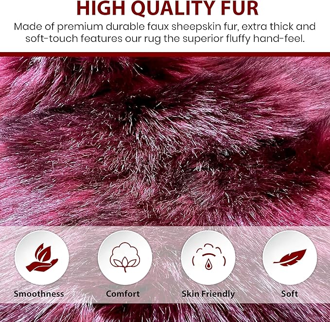 Free Shape Luxury Soft Fluffy Shag Area Rug Decto 10 Pelts 6'x10', 180x300cm - Vegan Fur Ultra Soft Indoor Carpet Nursery Rugs for Bedroom Home Decor, Burgundy