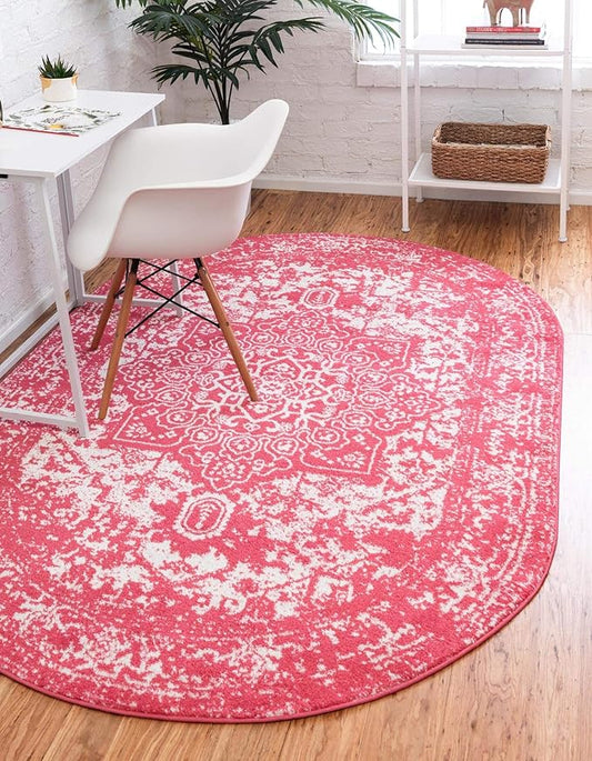 Rugs.com Arlington Collection Rug – 3' x 5' Oval Pink Medium-Pile Rug Perfect for Living Rooms, Large Dining Rooms, Open Floorplans