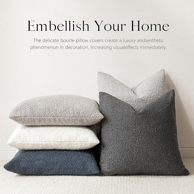 Foindtower Decorative Textured Boucle Throw Pillow Covers Accent Solid Pillow Cases Neutral Soft Cozy Couch Cushion Case for Chair Sofa Bedroom Living Room Home Decor 26 x 26 Inch,Dark Grey