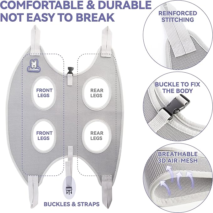 Loflaze Dog Grooming Hammock Harness for Dogs & Cats with Pet Nail Clipper Trimmer - Cat Hanger Sling for Trimming Clipping Nails- Dog Hammock Restraint Bag for Small Medium Large pet （ Grey S ）