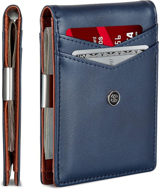 Suavell Slim Wallets for Men. Minimalist Bifold Wallet With Money Clip & ID Window. RFID Blocking Credit Card Holder Front Pocket Wallet, Gifts For Men - Husband Father On Birthday Anniversary