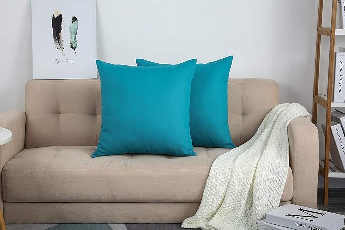TangDepot Set of 2 Handmade Decorative Solid 100% Cotton Canvas Throw Pillow Covers/Cushion Covers, 45 Colors Available - (20"x20" 2 Pieces, Blue Ashes)