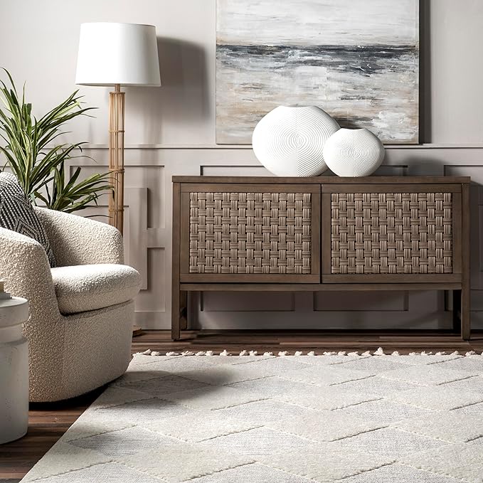 Nuloom Marissa Off-White/Grey, 10' x 14', Diamond, Tassel, Soft and Cozy, High Traffic, Stain Resistant, Easy Clean, Durable Area Rug for Bedroom, Living Room, Dining Space, Den, Foyer, Entryway