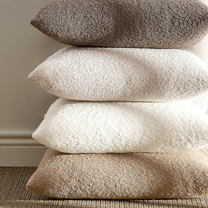 ANRODUO Pack of 2 Textured Boucle Throw Pillow Covers Soft Brown Euro Decorative Accent Solid Pillow Cases Cozy Modern Couch Cushion Case for Chair Sofa Bedroom Living Room Home Decor, 26 x 26 Inch
