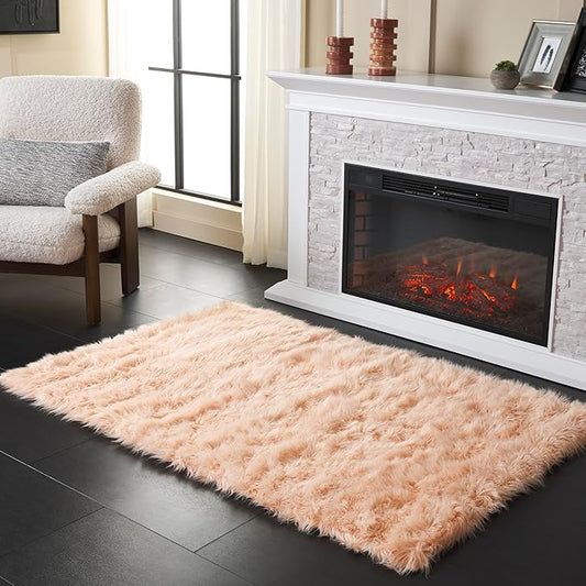 SAFAVIEH Faux Sheep Skin Collection 3' x 5' Light Pink FSS235U Silken Glam 2.35-inch Thick Area Rug