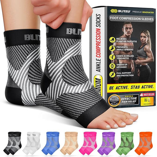 Compression Socks for Plantar Fasciitis, Achilles Tendonitis, Arthritis Relief, Ankle Brace Compression Sleeve with Foot Arch Support, Ankle Wrap for Women, Men, Swelling & Heel Pain Black S-M