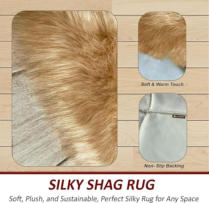 Free Shape Luxury Soft Fluffy Shag Area Rug Sexto 6 Pelts 6'x6',180x180 cm - Vegan Fur Ultra Soft Indoor Carpet Nursery Rugs for Bedroom Home Decor, Camel