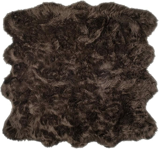 Luxe Gordon Faux Fur Rug with Soft and Fluffy Pile | Machine Washable Living Room Rug with Anti-Slip Backing | Cruelty-Free Area Rugs for Office or Bedroom, Chocolate, 6 ft x 6 ft