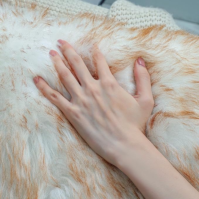 Faux Fur Rug Sheepskin Shag Fluffy Fuzzy 3x4 ft Rugs for Bedroom Bedside Bed Floor Living Room Plush Rectangle High-Density Cushion Carpet Super Sofa Cover White and Yellow