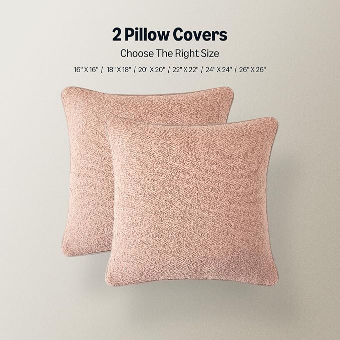 Amazon Basics Boucle Throw Pillow Covers for Couch, Living Room, Home Decor with Hidden Zipper, Pink, 18×18in, Pack of 2