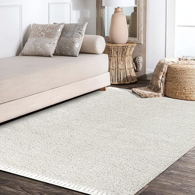 JONATHAN Y Mercer Shag Plush Tassel White Indoor Area Rug, 3x5, Contemporary, Modern, Easy-Cleaning for Living Room, Bedroom, Kitchen, Pet Friendly, Non-Shedding (MCR100A-3)