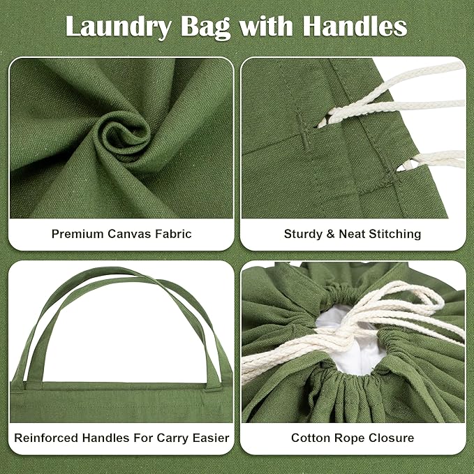 Canvas Laundry Bag 40in x 35in, Thick Cotton Laundry Bag with Handles & Drawstring, Extra Large Heavy Duty Washable Canvas Storage Sack (XXL,ArmyGreen)