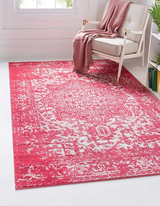 Rugs.com Arlington Collection Rug – 6' x 9' Pink Medium-Pile Rug Perfect for Living Rooms, Large Dining Rooms, Open Floorplans