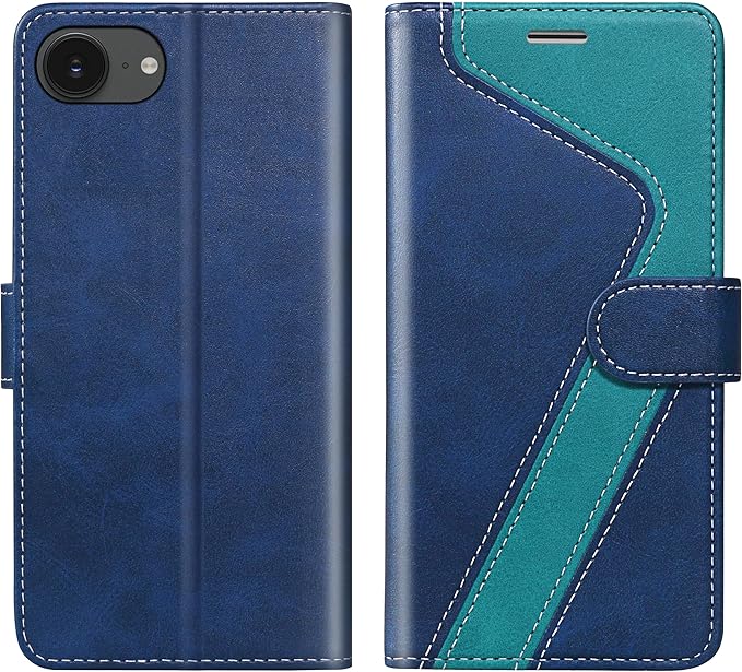 CIVICASE for iPhone 16E/SE4 2025 Wallet Case,PU Leather Flip Case RFID Blocking Credit Card Holder Folio Magnetic Stand TPU Shockproof Cover Compatible with iPhone 16E/SE4, Blue Green