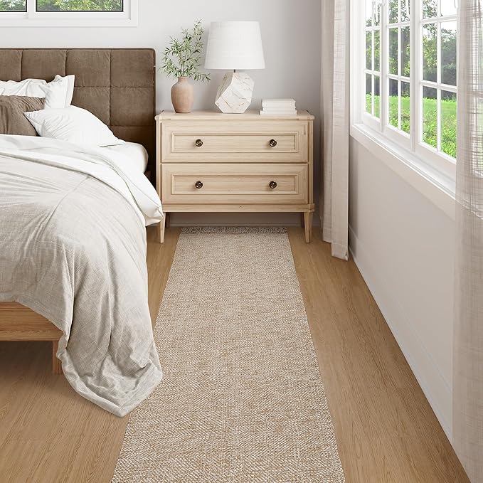 Collive Long Hallway Runner Rug 2.6' x 10', Washable Runner Indoor Entryway Rug, Tan/Cream Braided Woven Kitchen Runner Rugs Low-Profile Front Door Floor Carpet for Laundry Room Bedroom Doorway