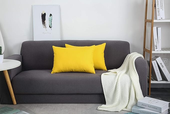 TangDepot Handmade Decorative Solid 100% Cotton Canvas Throw Pillow Covers/Pillow Shams, (12"x18", Yellow)