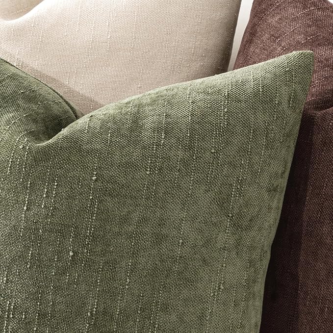 MIULEE Pack of 2 Decorative Throw Pillow Covers Soft Chenille Christmas Throw Pillows Solid Textured Cushion Covers for Spring Couch Sofa Bedroom Living Room 20x20 Inch, Olive Green