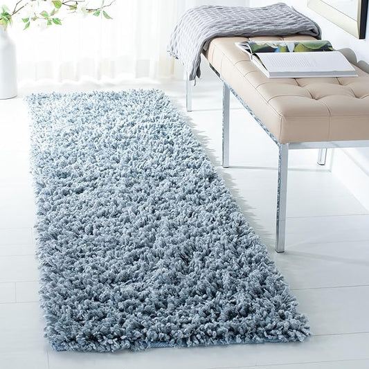 SAFAVIEH Sheep Shag Collection 2'3" x 8' Aqua SSG212J Handmade 1-inch Thick Runner Rug