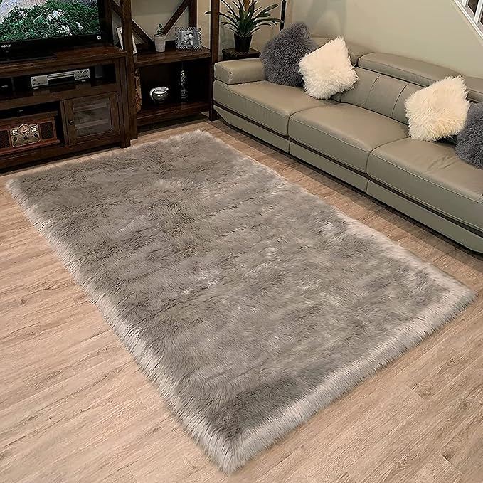 LAMBZY High Pile Super Soft Faux Sheepskin Rug (9'x12', Grey)