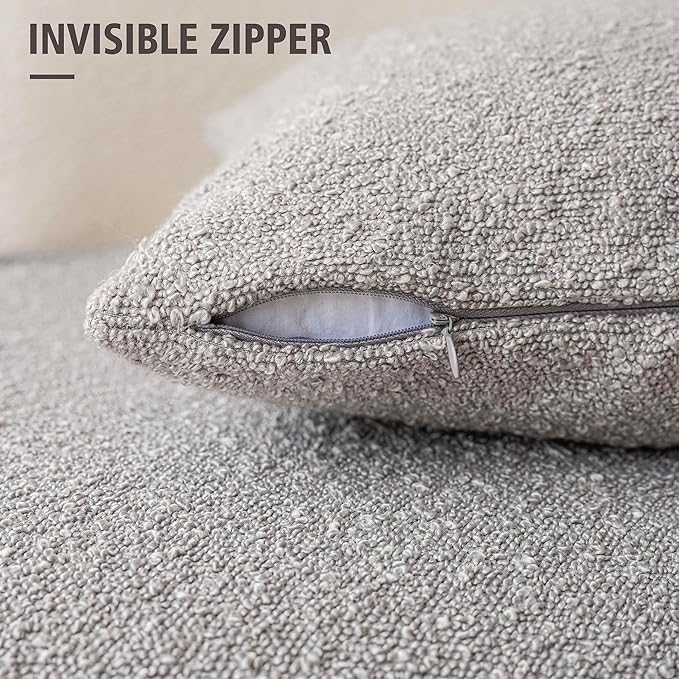Foindtower Textured Boucle Throw Pillow Covers Accent Solid Lumbar Pillow Cases Cozy Soft Decorative Couch Cushion Case for Chair Sofa Bedroom Living Room Home Decor, 12 x 20 Inch,Neutral Grey