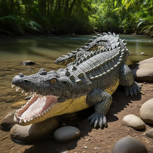 13" Real Crocodile Statue, Outdoor Lawn Crocodile Sculpture,Garden Sculptures & Statues Ornament, Pond Animal Statues, Crocodile Decor Perfect for Home Garden, Patio, Backyard