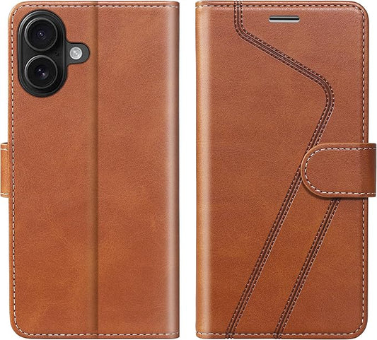 CIVICASE for iPhone 16 Plus Wallet Case,PU Leather Flip Case RFID Blocking Credit Card Holder Folio Magnetic Stand TPU Shockproof Cover Compatible with iPhone 16 Plus, Brown