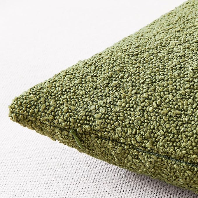 Mixhug Decorative Boucle Throw Pillow Covers, Olive Green, 12 x 20 Inches, Pack of 2 - Textured Boho Pillow Covers for Couch and Bed