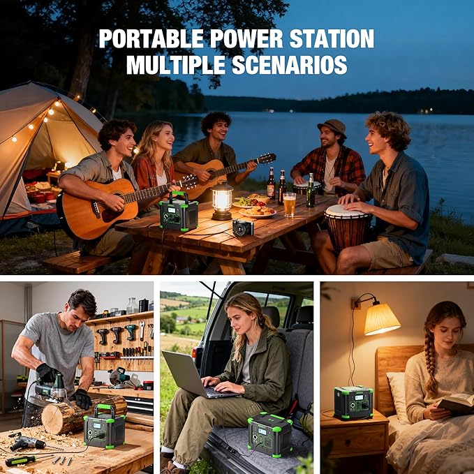 300W Portable Power Station, 288.6Wh Solar Generator 600W Peak Solar Generator with PD 60W USB-C, 5W Wireless Charger & SOS LED Light for Camping, RV Travel, Home Emergency & Outdoor Adventures