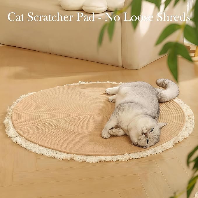 Cotton Rope Area Rug for Cats, Cat Scratching Rug, Washable Round Vintage Reversible Woven Tassel Rug, Soft and Stylish Home Accent, Easy Clean, Multiple Sizes (Gray, 47" (120cm))