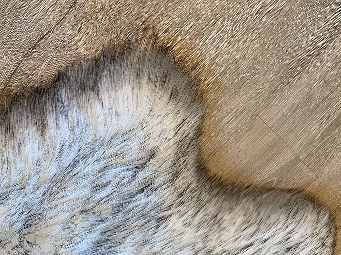 LAMBZY Faux Sheepskin Super Soft Hypoallergenic Silky Shag Rug for Living Room, Kids Room, Sofa (5 Pelts Side by Side 3'x10', White/Black Tips)