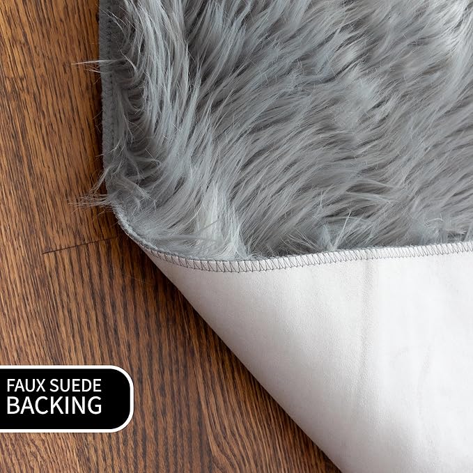 Gray Faux Fur Shaggy Rug - Oversized 6ft x 9ft Super Soft Living Room Carpet - Gray Decor for Bedroom