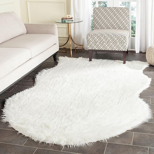 SAFAVIEH Faux Sheep Skin Collection 5' x 8' Ivory FSS117A Silken Glam 2.35-inch Thick Area Rug