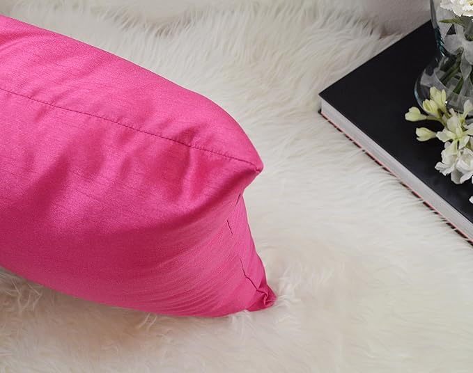 Aiking Home 12x18 Inches Faux Silk Rectangular Throw Pillow Cover, Zipper Closure, Hot Pink (Set of 2)