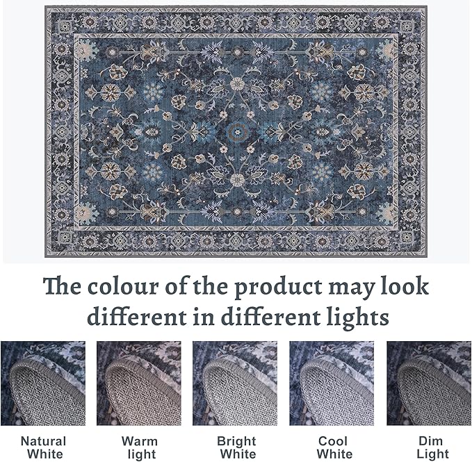 Tangsoo Washable Runner Rug for Hallway Non Slip, 2x5 Boho Floral Vintage Carpet Runner Rugs for Entryway, Floor Soft Low Pile Runners for Kitchen Bathroom Laundry Bedroom Alfombra Blue Farmhouse