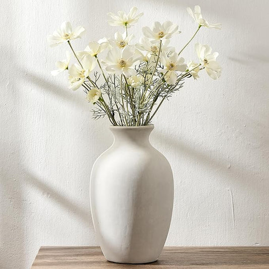 Large Ceramic Rustic Flower Vase, 10.43 Inch Tall Vintage Pottery Home Decor, Antique Farmhouse Terracotta Vase for Living Room, Shelf, Table, Mantel Decoration, Farmhouse - Off-White