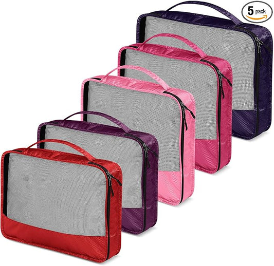 5 Pcs Packing Cubes for Suitcase Large Travel Cubes Carry on Luggage Organizer Bags for Clothes Accessories(Mixed,Purple)