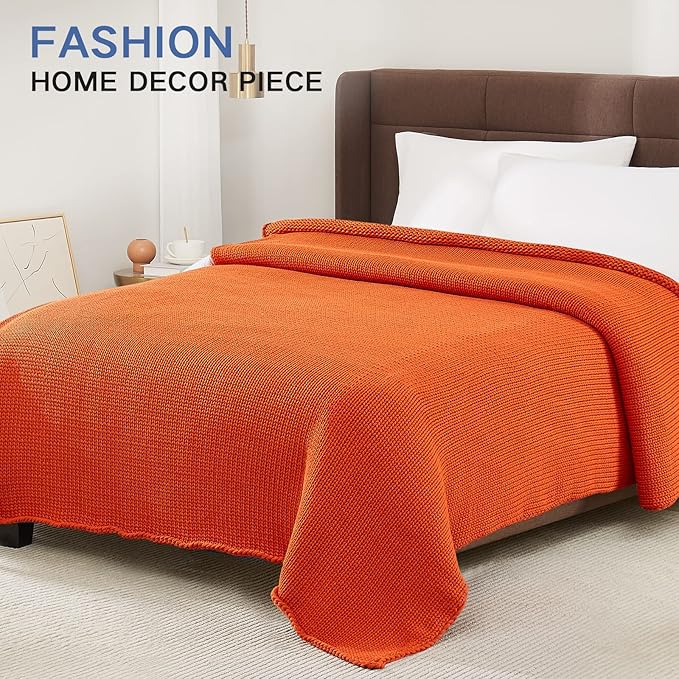 Guohaoi Knitted Weighted Blanket for Adults (Orange 48"x72" 12lbs) No Beads Cooling Throw Blanket for Hot Sleepers, Home Decor Breathable Chunky Knit Heavy Blanket Use on Full Size Bed