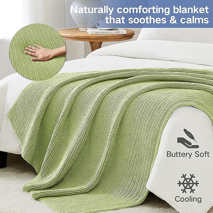 Guohaoi Knitted Weighted Blanket for Adults (Light Green 48"x72" 12lbs) No Beads Cooling Throw Blanket for Hot Sleepers, Home Decor Breathable Chunky Knit Heavy Blanket Use on Full Size Bed