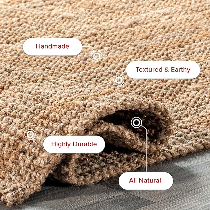 Nuloom Ashli Hand Woven, Natural, 4' x 6', Farmhouse, Jute, Soft and Textured, High Traffic, Stain Resistant, Easy Clean, Durable Area Rug for Bedroom, Living Room, Dining Space, Den, Foyer, Entryway