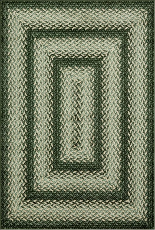 Maples Rugs Marion Bohemian Braided Design Print Area Rug – Made in USA – Low Pile, Non Slip Pet-Friendly Mat for Bedroom, Office, Living & Dining Room, 5' x 7', Green