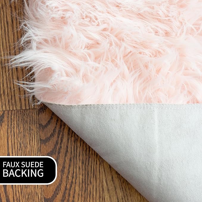 Super Area Rugs Pink Fluffy Rug - Faux Sheepskin Rug, Light Pink 2 x 3 Feet Carpet for Bedroom Living Room