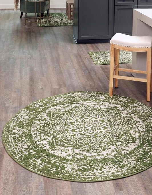 Rugs.com Arlington Collection Rug – 12 Ft Round Green Medium-Pile Rug Perfect for Kitchens, Dining Rooms