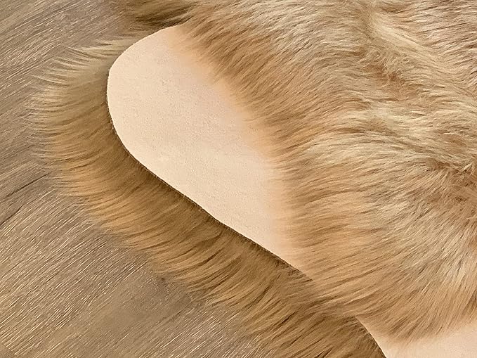LAMBZY Faux Sheepskin Super Soft Hypoallergenic Silky Shag Rug for Living Room, Kids Room, Sofa (Duo Decto 12 Pelts 6'x12', Beige)
