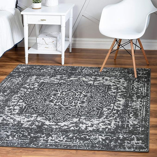 Rugs.com Arlington Collection Rug – 8 Ft Square Dark Grey Medium-Pile Rug Perfect for Living Rooms, Kitchens, Entryways