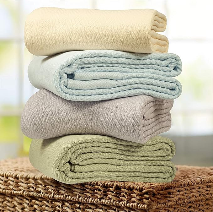 Threadmill Luxury Cotton Blankets for King Size Bed | All-Season Cozy 100% Cotton King Size Blanket | Herringbone Soft Fall Thermal Blanket fits California King Size Bed, 106x92 | Beige
